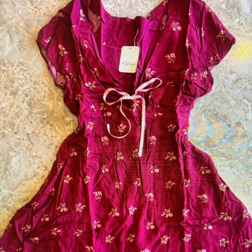 Free People Burgundy Floral Mini Dress
